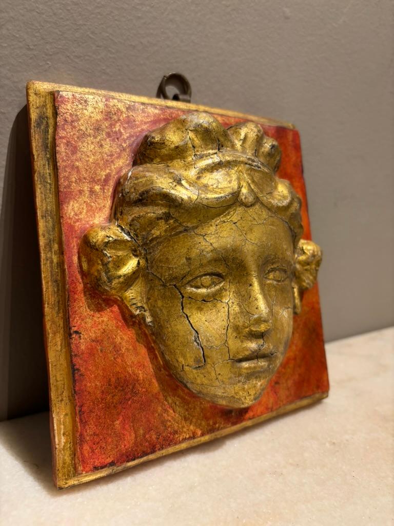 Pair 18th Century Italian Neoclassical Gilt Wood and Painted Carved Masks For Sale 2