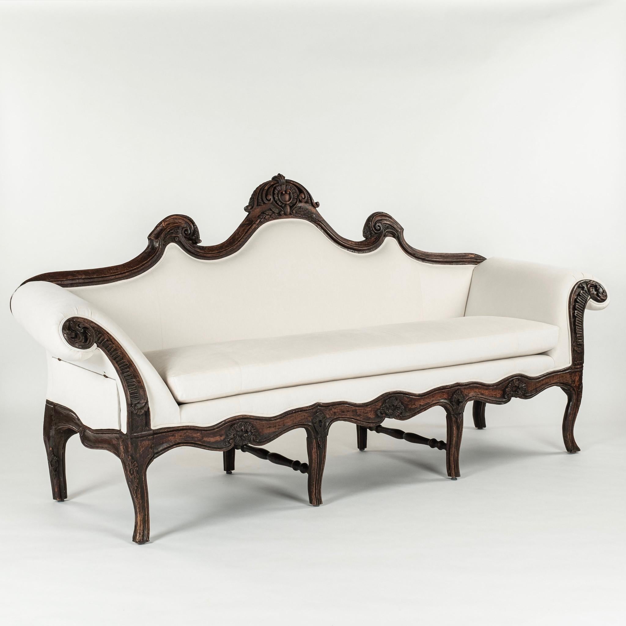 Hand-Carved Pair 18th Century Italian Rococo Sofas For Sale