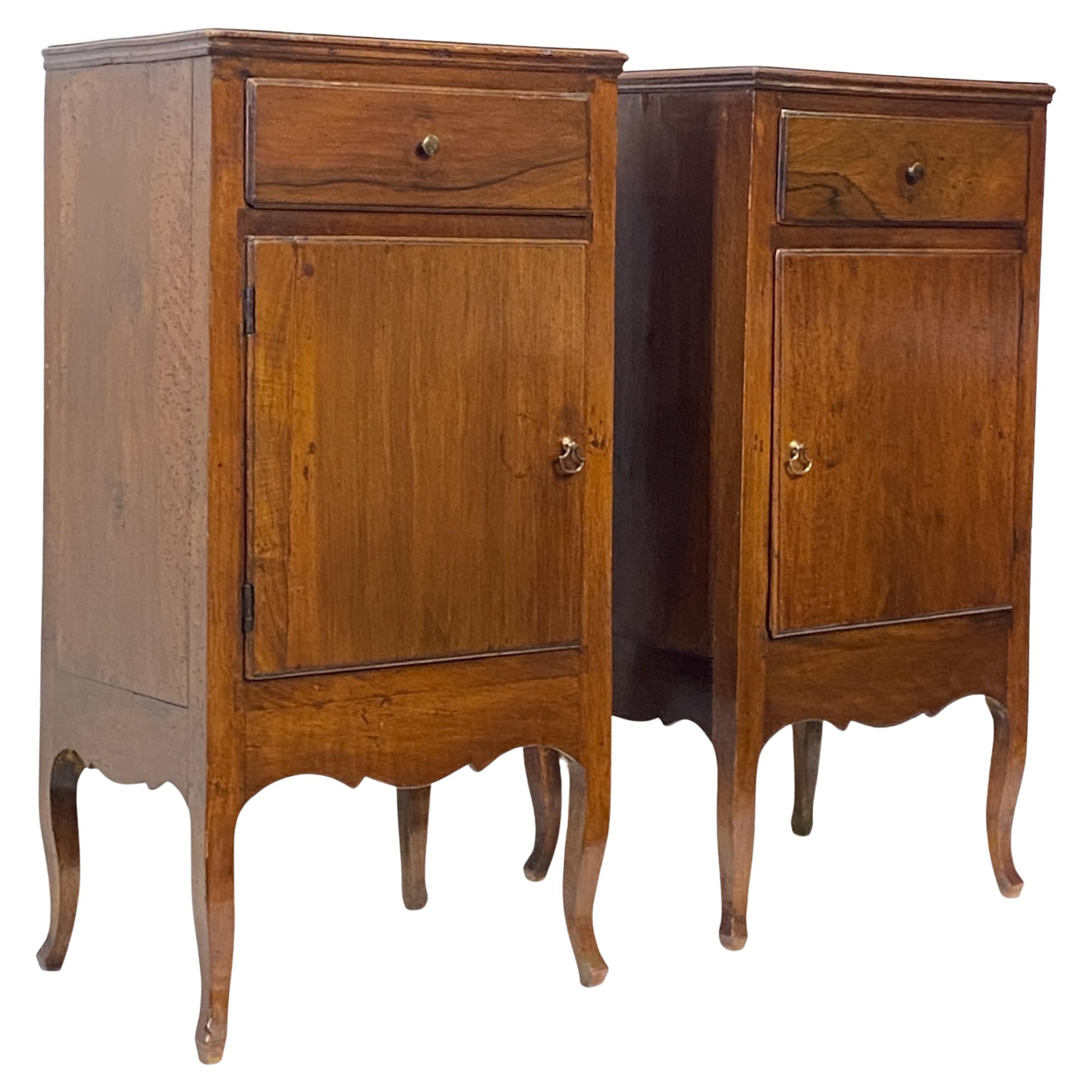 Pair 18th Century Italian Walnut Bedside Cabinets Tables