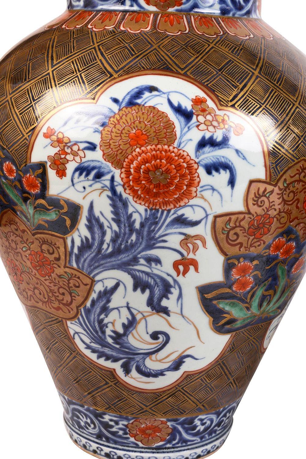 Chinese Pair 18th Century Japanese Arita Imari Porcelain Vases / Lamps, circa 1780 For Sale