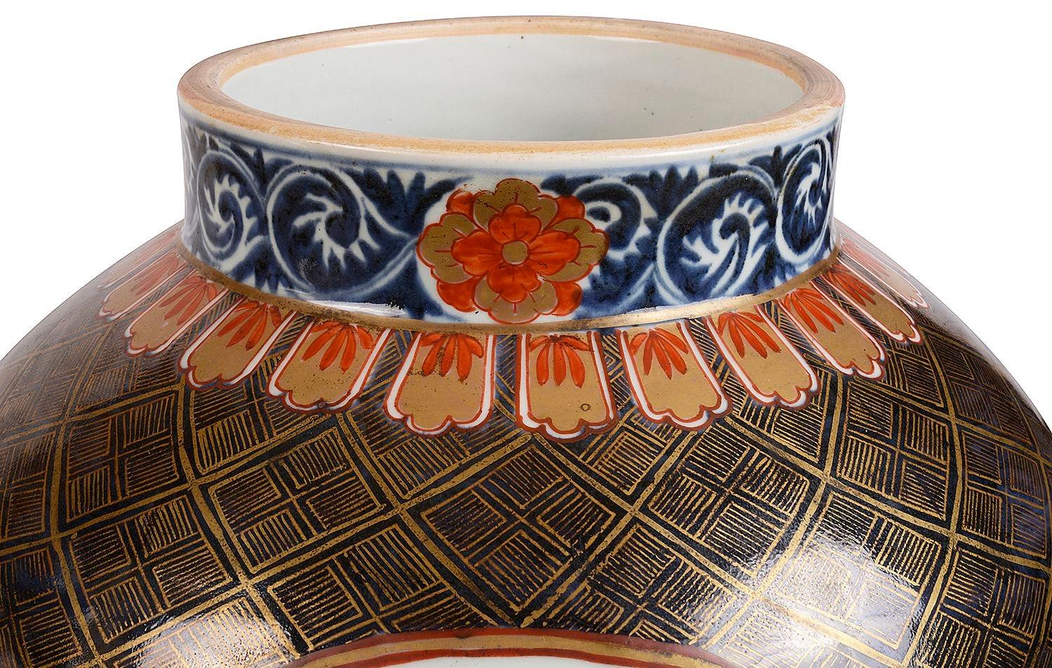 Hand-Painted Pair 18th Century Japanese Arita Imari Porcelain Vases / Lamps, circa 1780 For Sale