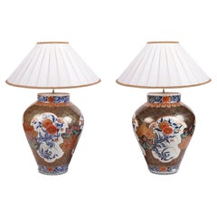 Pair 18th Century Japanese Arita Imari Porcelain Vases / Lamps, circa 1780