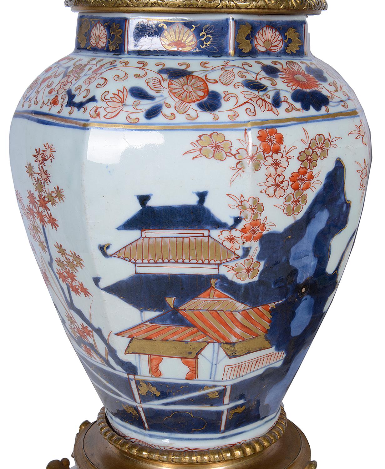 Pair of 18th Century Japanese Arita Imari Vases/Lamps For Sale 4