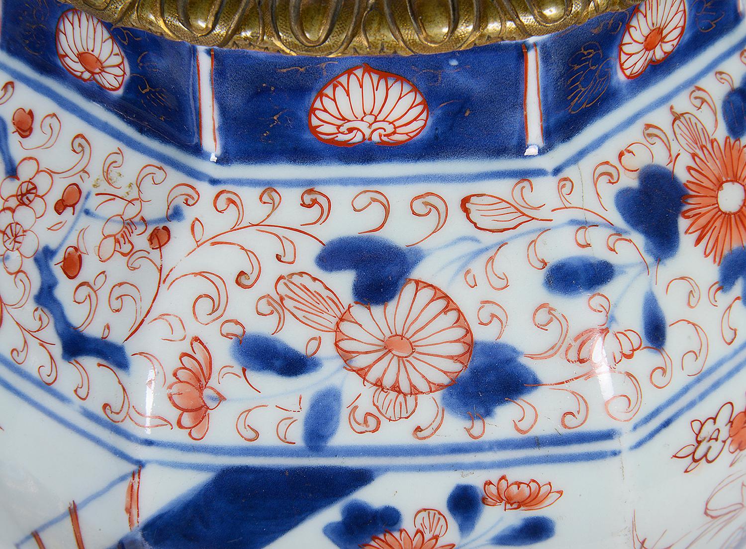 Hand-Painted Pair of 18th Century Japanese Arita Imari Vases/Lamps For Sale