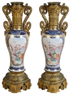 Pair 18th Century ormolu mounted Mandarin vases/lamps