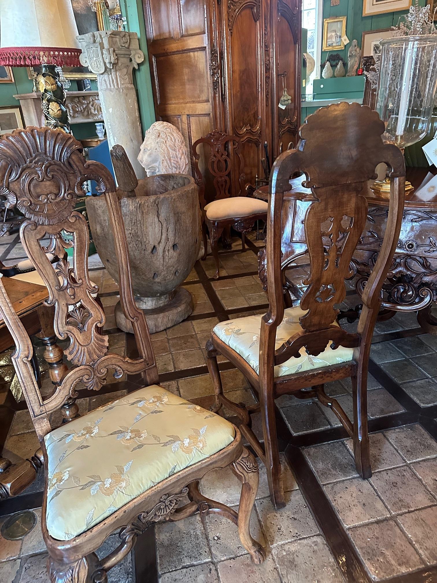 Pair 18th Century Portuguese Colonial Carved Palisander Side Chairs Rococo LA CA For Sale 8