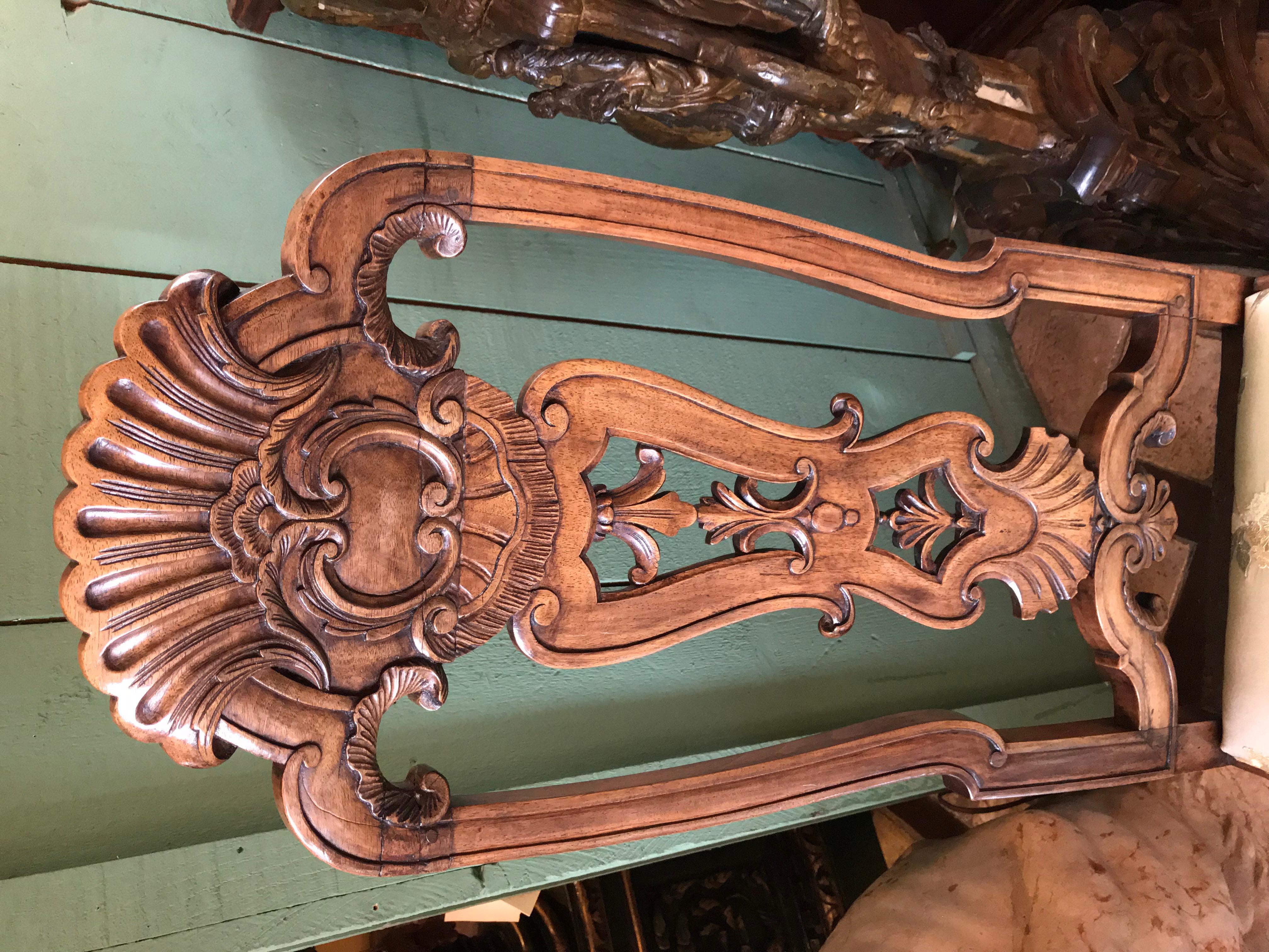 Pair 18th Century Portuguese Colonial Carved Palisander Side Chairs Rococo LA CA For Sale 12