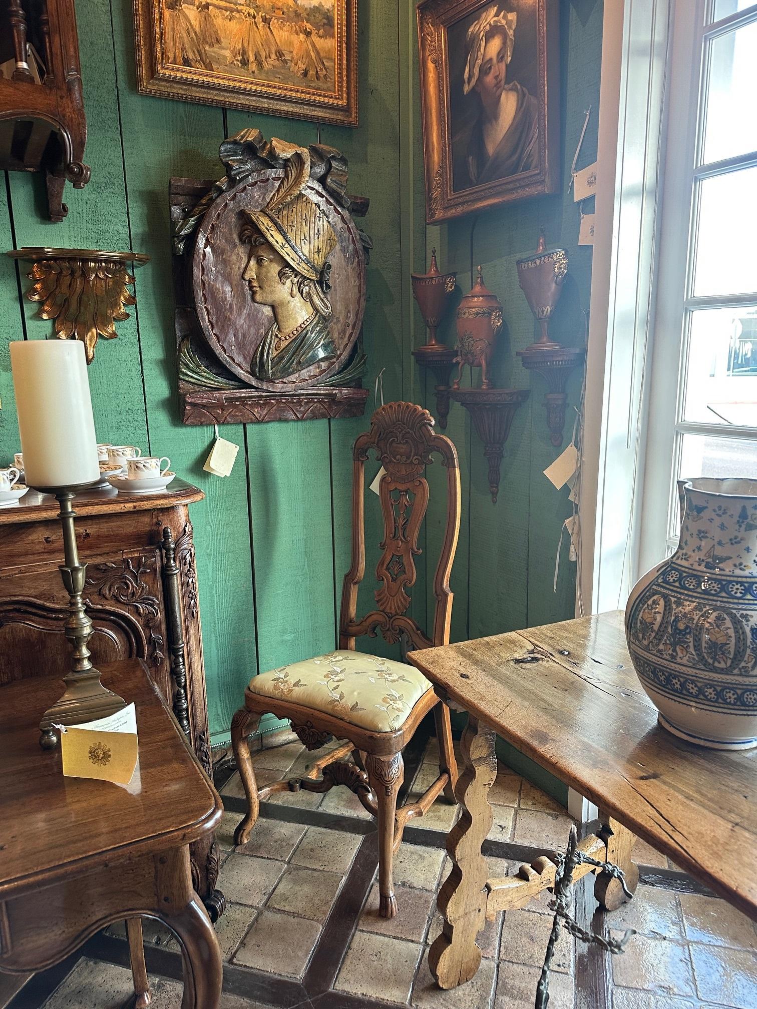 Hand-Carved Pair 18th Century Portuguese Colonial Carved Palisander Side Chairs Rococo LA CA For Sale