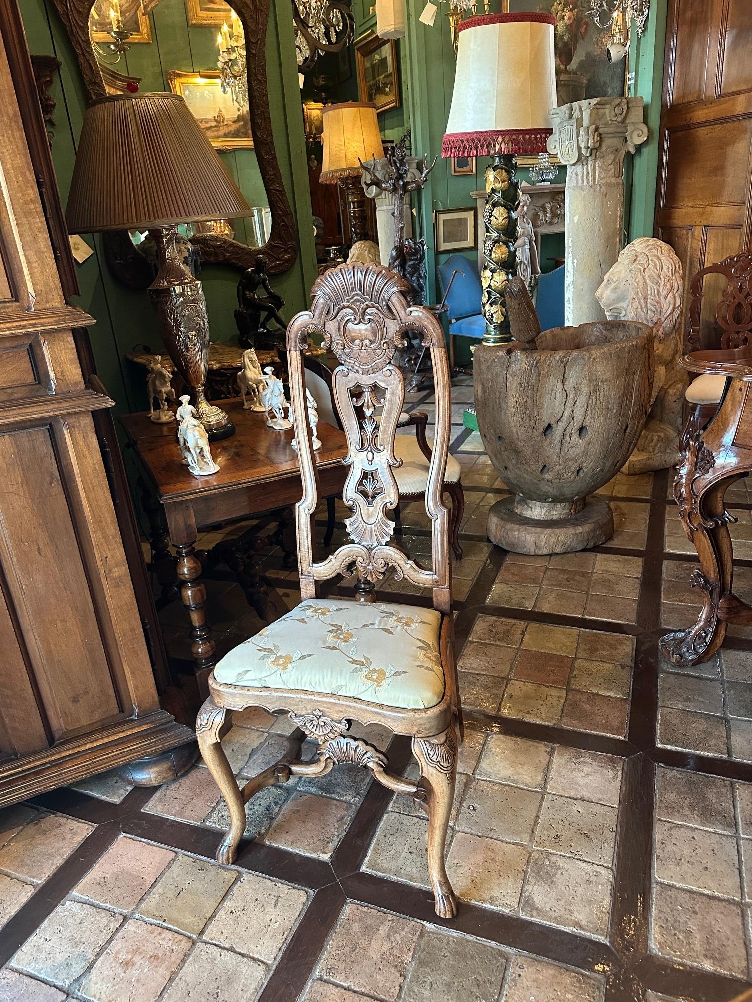 18th Century and Earlier Pair 18th Century Portuguese Colonial Carved Palisander Side Chairs Rococo LA CA For Sale