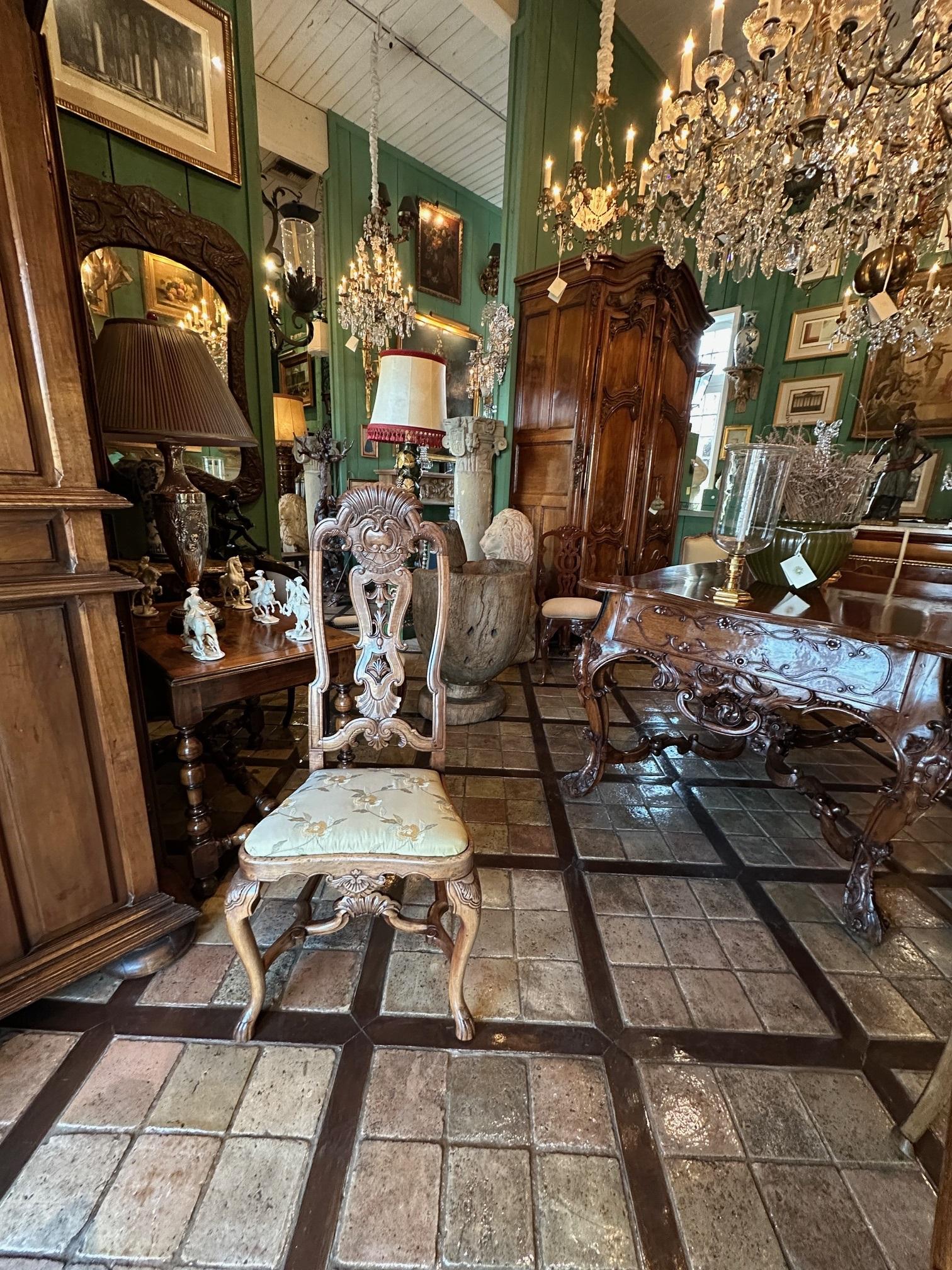 Wood Pair 18th Century Portuguese Colonial Carved Palisander Side Chairs Rococo LA CA For Sale