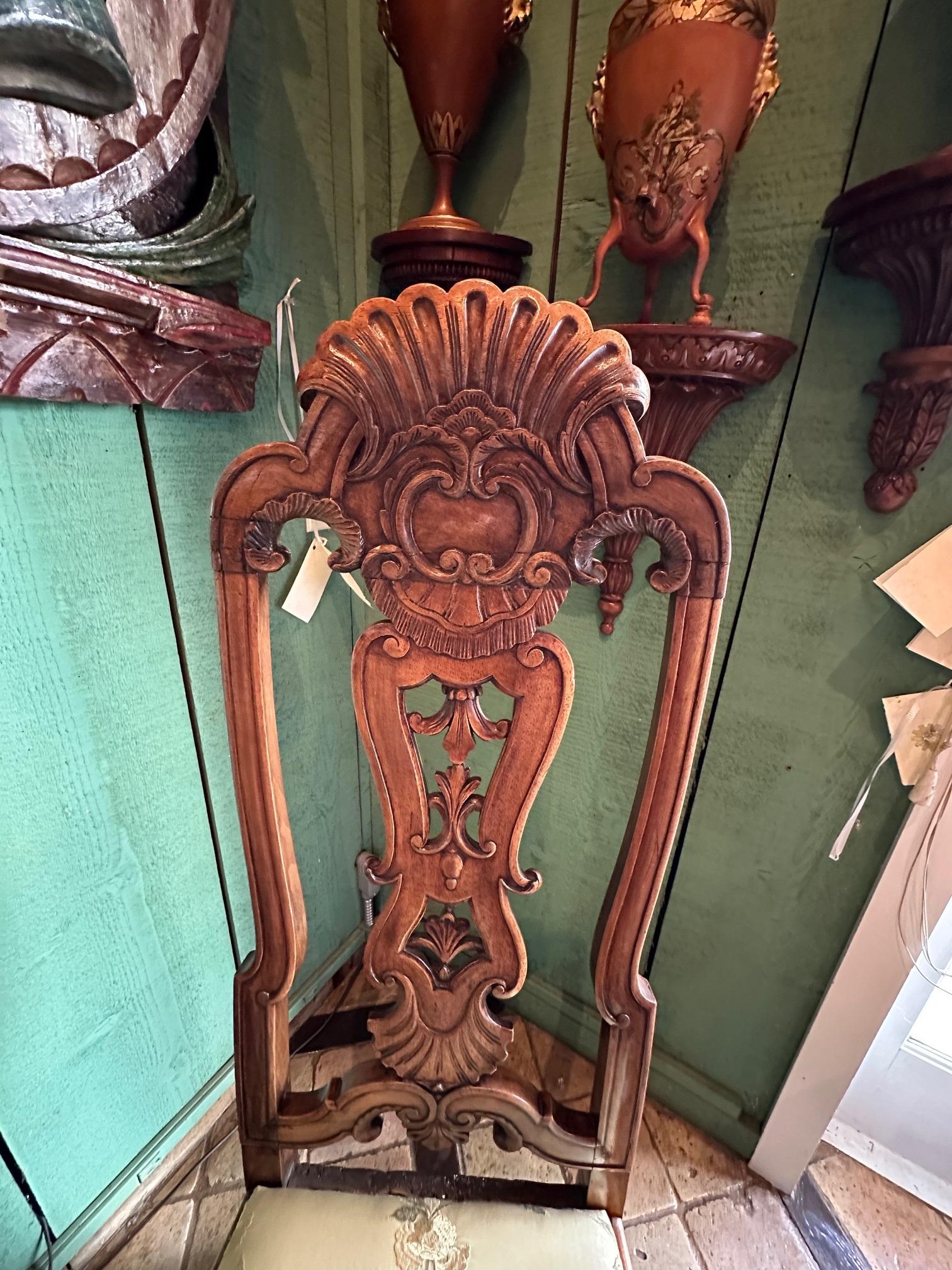 Pair 18th Century Portuguese Colonial Carved Palisander Side Chairs Rococo LA CA For Sale 1