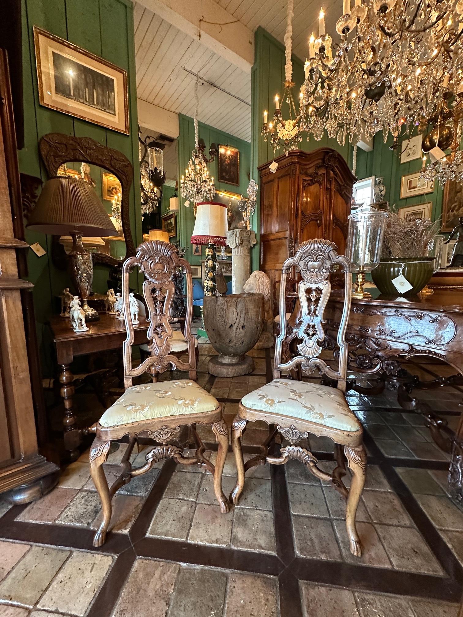 Pair 18th Century Portuguese Colonial Carved Palisander Side Chairs Rococo LA CA For Sale 2