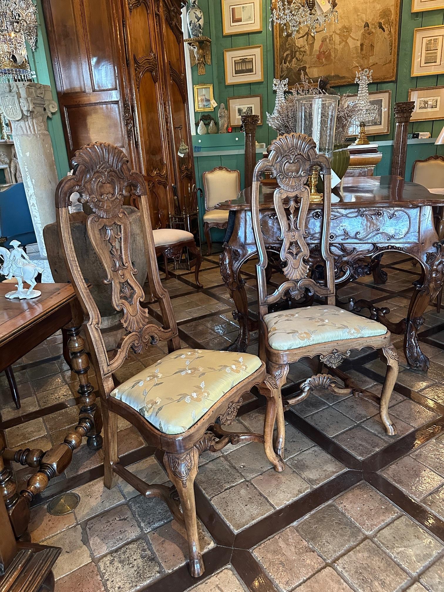 Pair 18th Century Portuguese Colonial Carved Palisander Side Chairs Rococo LA CA For Sale 3