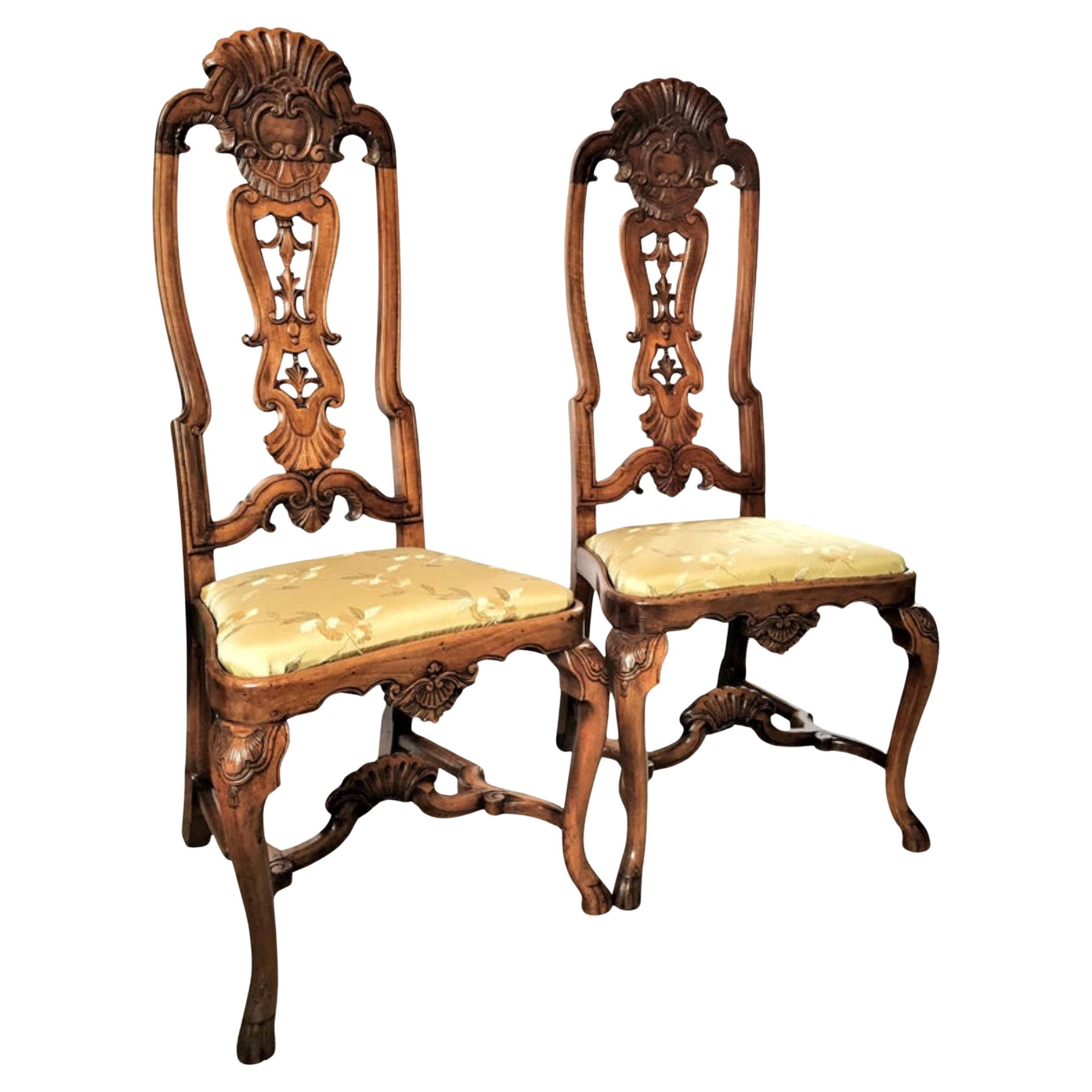 Pair 18th Century Portuguese Colonial Carved Palisander Side Chairs Rococo LA CA For Sale
