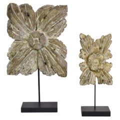 Pair 18th Century Portuguese Neoclassical Carved Wooden Floral Ornaments