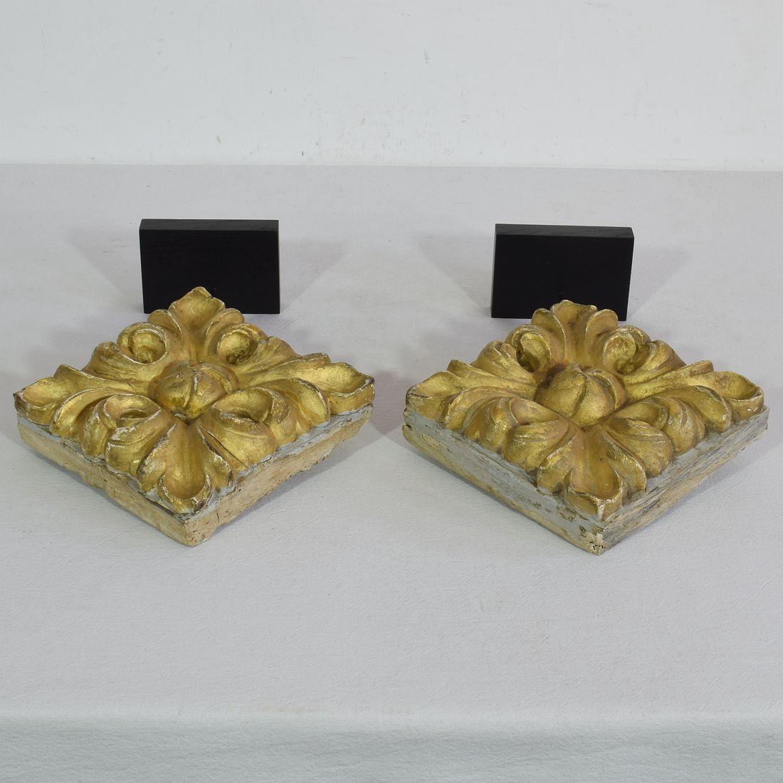 Pair 18th Century Portuguese Neoclassical Giltwood Floral Ornaments 8