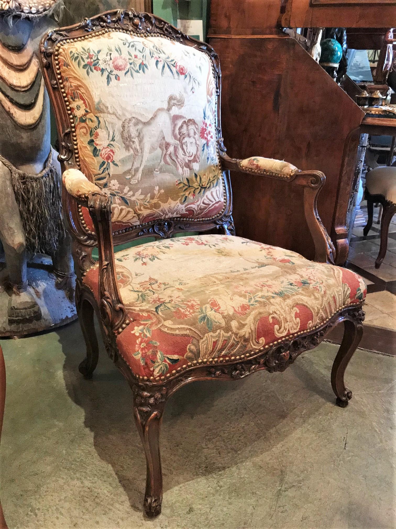 Paar Regence Fauteuils Sessel, Original Aubusson-Wandteppich, antik, Paar (Regency) im Angebot