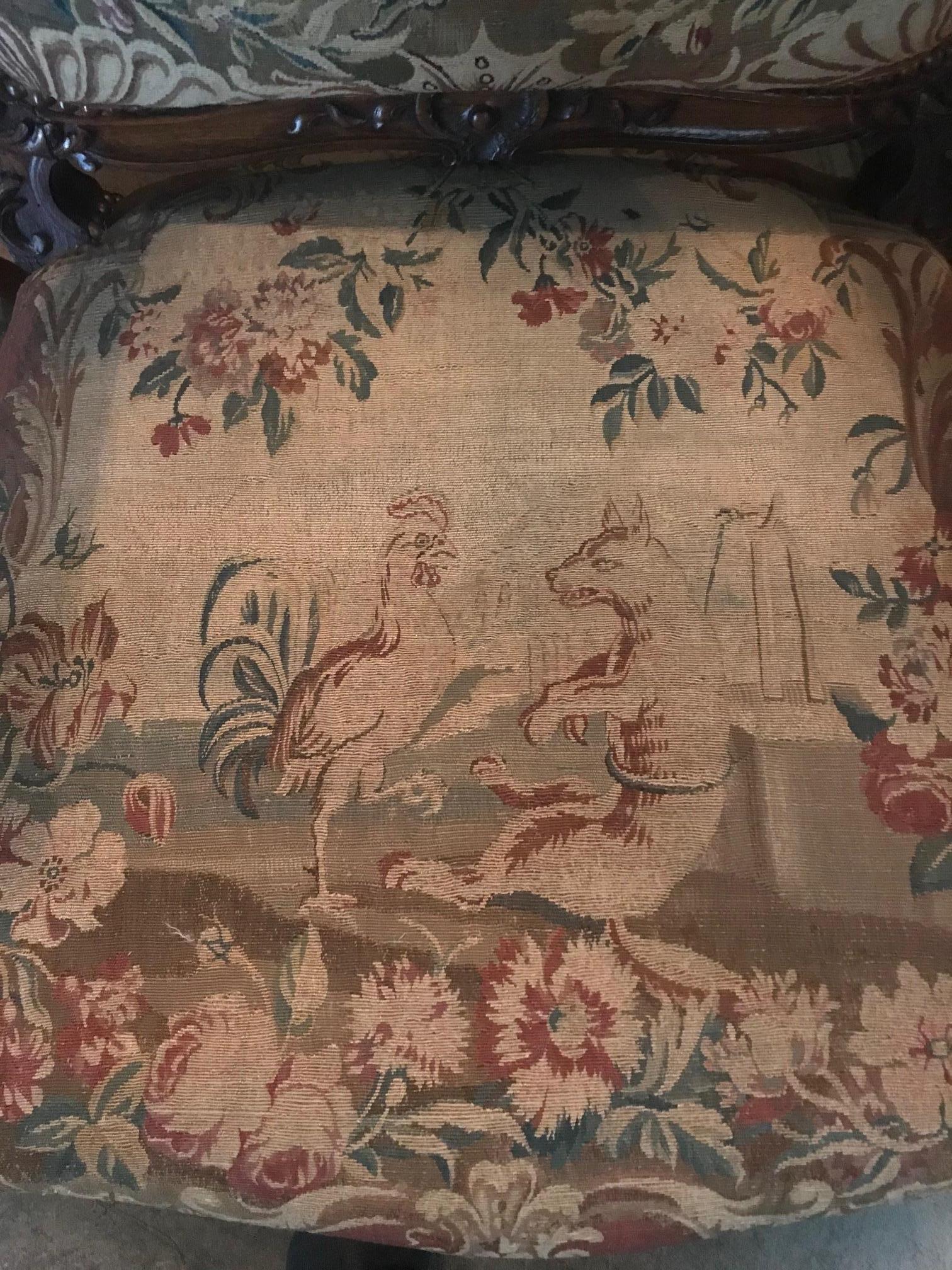 Paar Regence Fauteuils Sessel, Original Aubusson-Wandteppich, antik, Paar (Handgeschnitzt) im Angebot