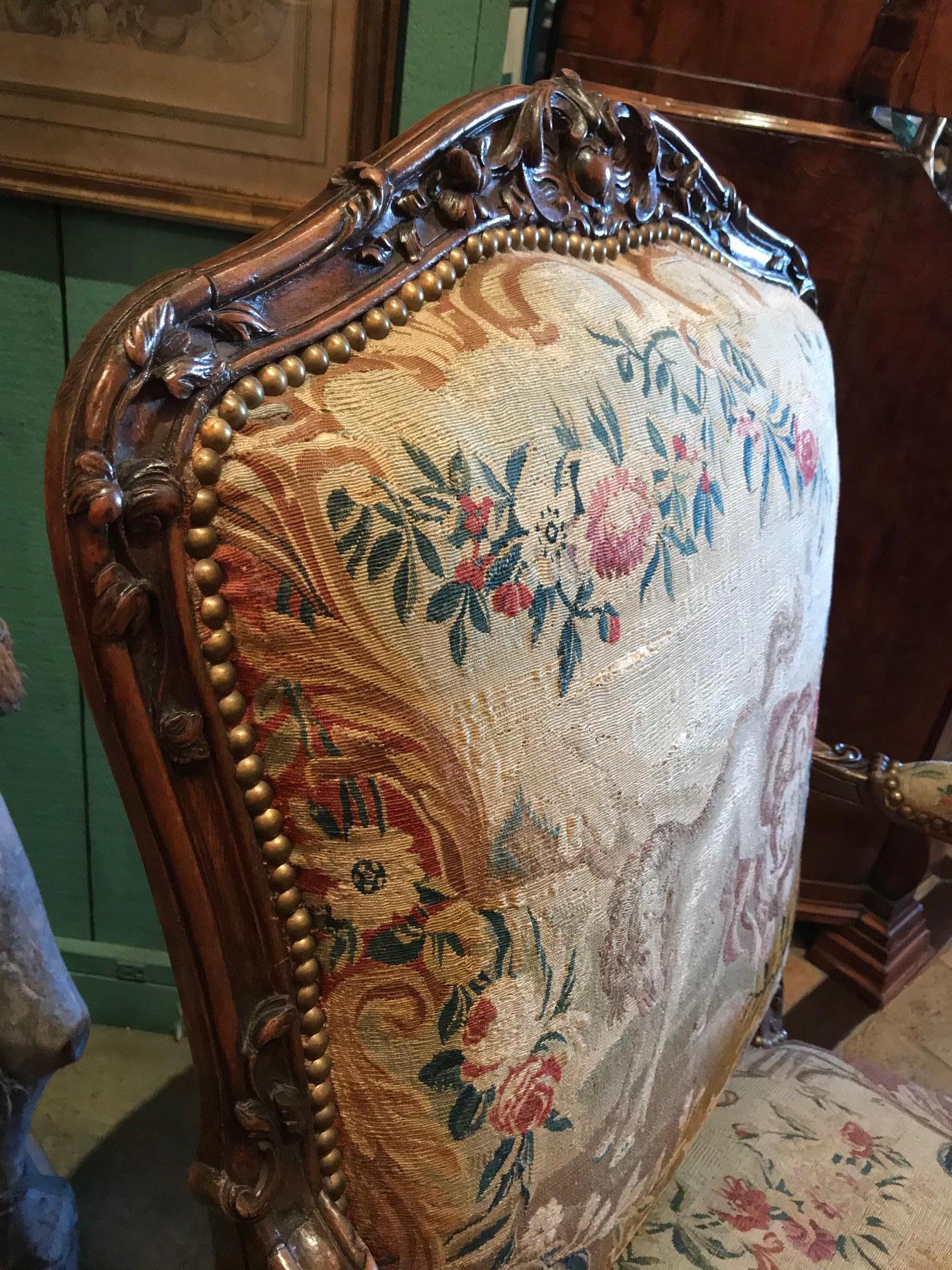 Pair of Regence Fauteuils Armchairs Original Aubusson Tapestry Antique For Sale 1