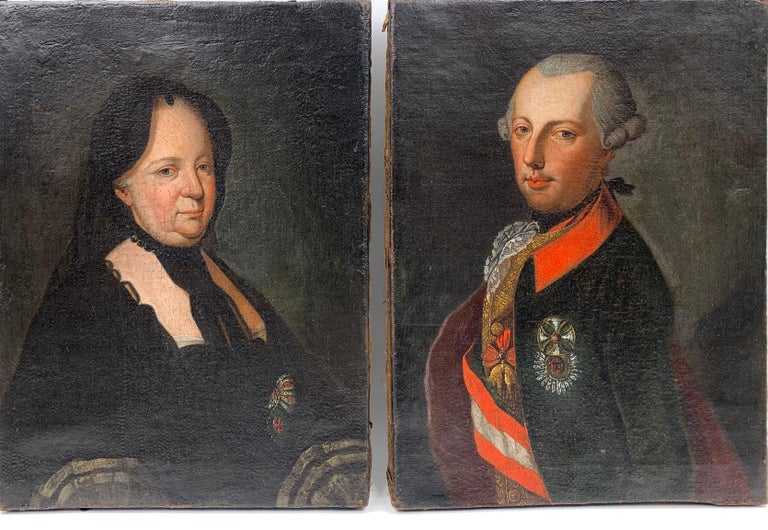 Pair 18th Century Royal Portraits, Empress Maria Theresa and Emperor