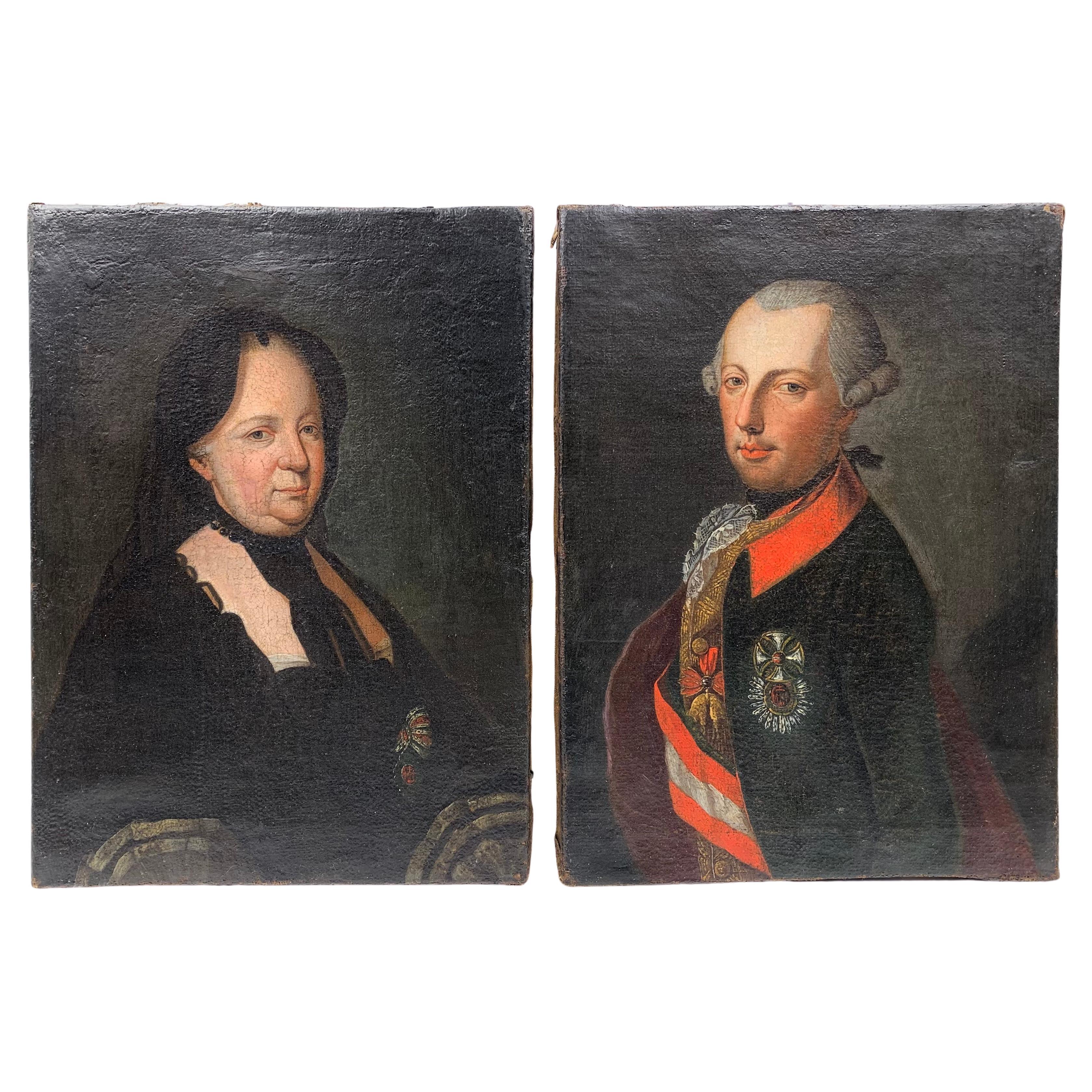 Pair 18th Century Royal Portraits, Empress Maria Theresa and Emperor Joseph II