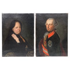 Antique Pair 18th Century Royal Portraits, Empress Maria Theresa and Emperor Joseph II