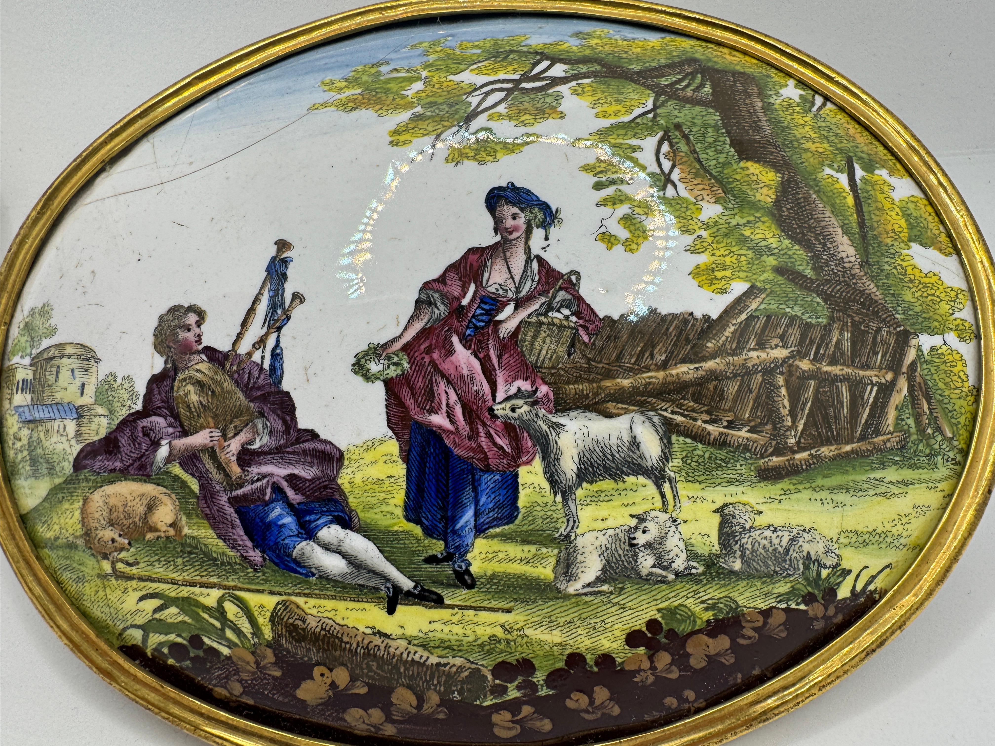 Pareja de placas esmaltadas del sur de Staffordshire del siglo XVIII , hacia 1760 Británico en venta