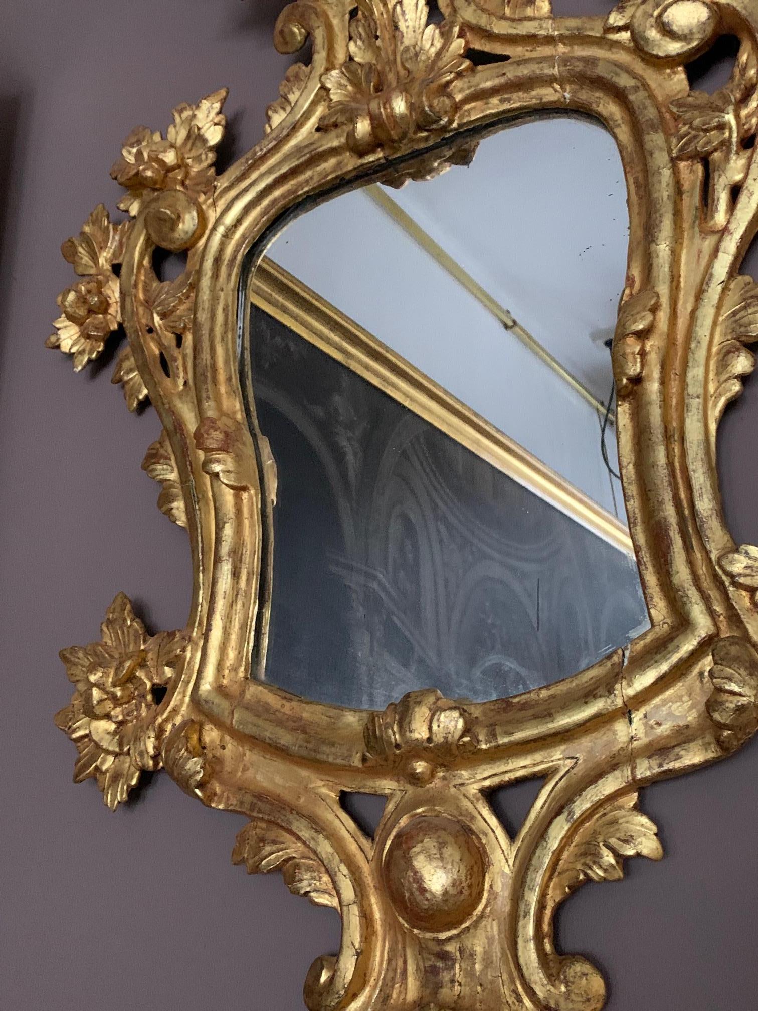 Mercury Glass Pair of 18th Century Spanish Charles III Carved Gilded Wood Mirrors For Sale