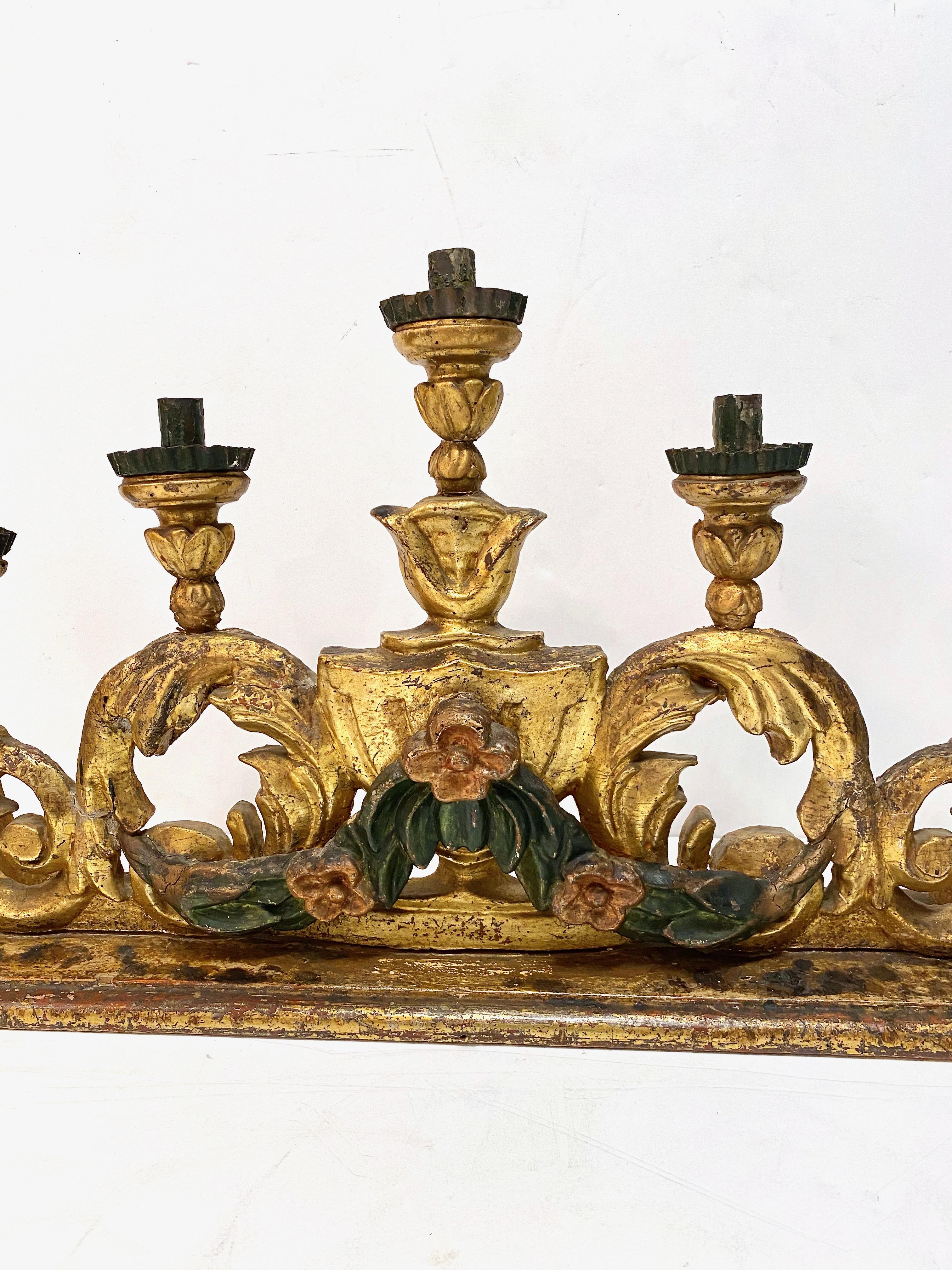 Hand-Carved Pair of 18th Century Spanish Colonial Altar Candelabra