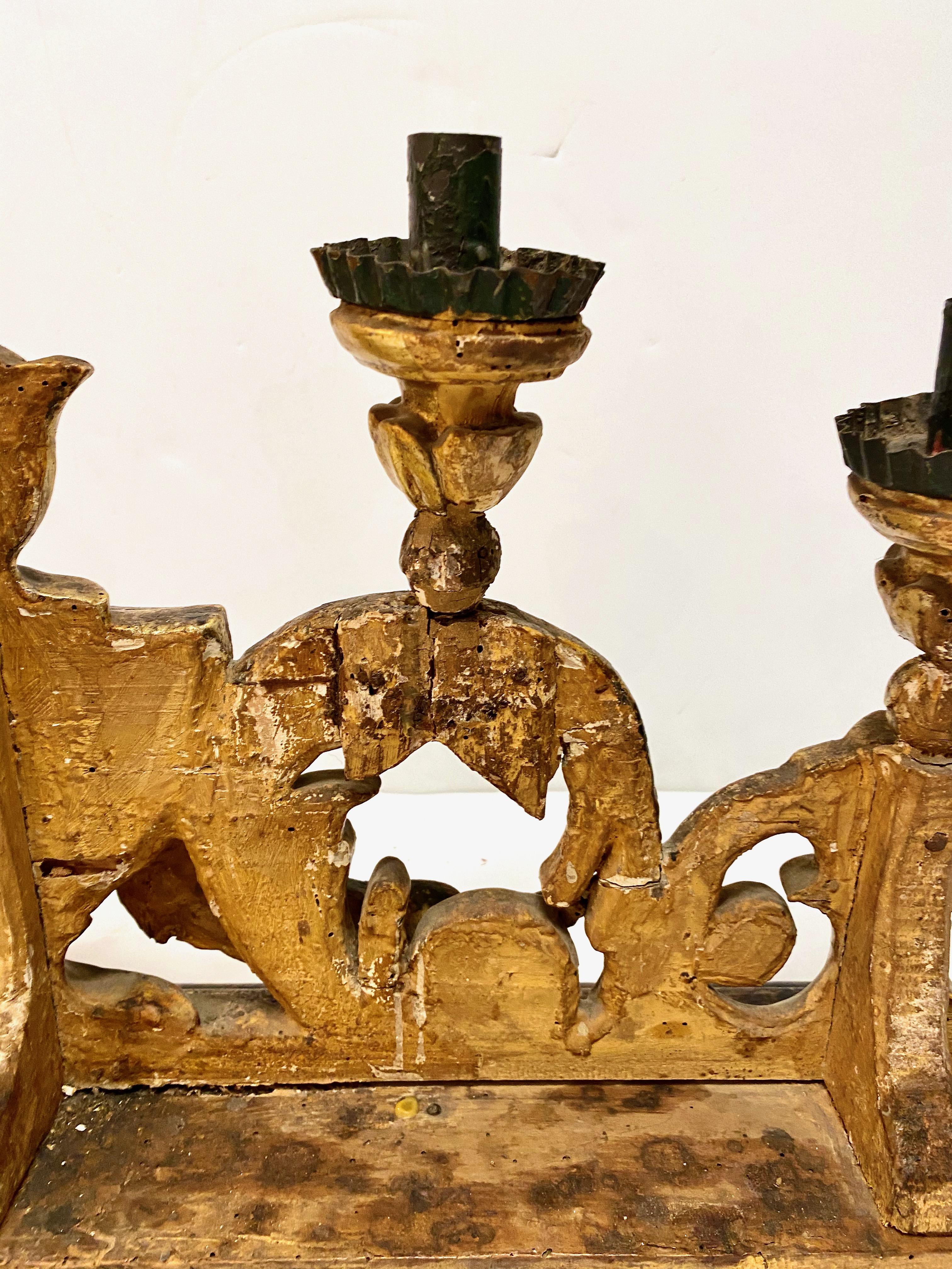 Gold Leaf Pair of 18th Century Spanish Colonial Altar Candelabra