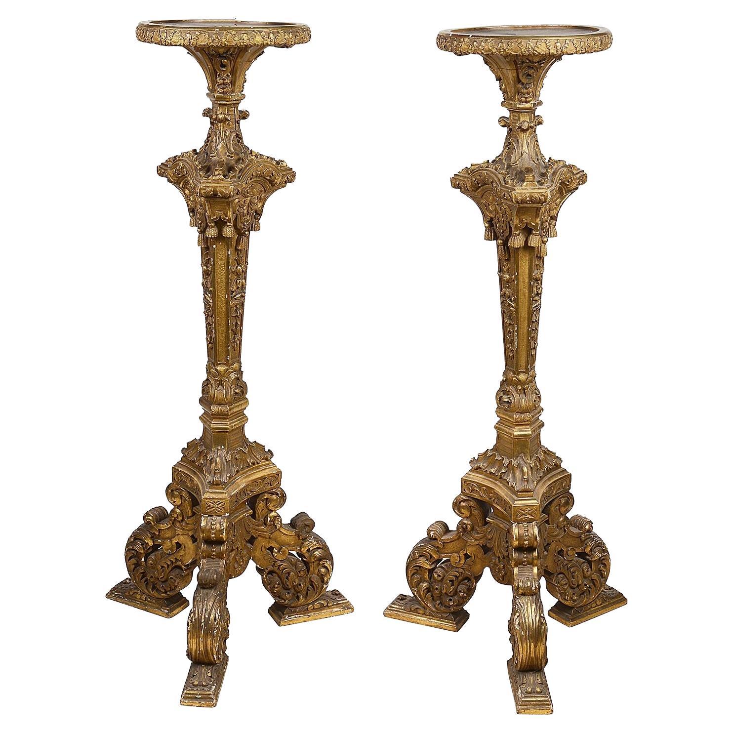 Pair 18th Century Style Carved Gilt Wood Torchers / Lamps