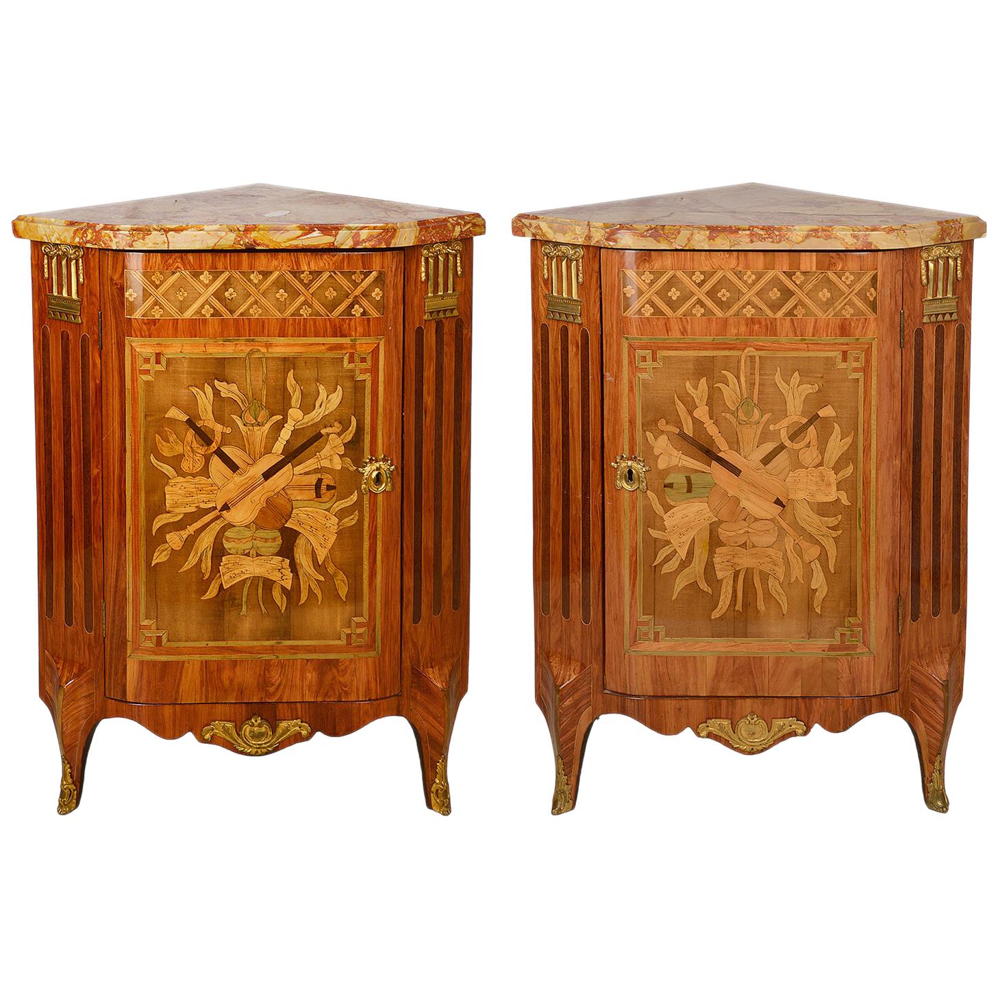 Pair of 18th Century Style French Corner Cabinets For Sale