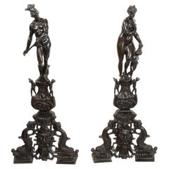 Pair 18th Century style Italian bronze fire dogs