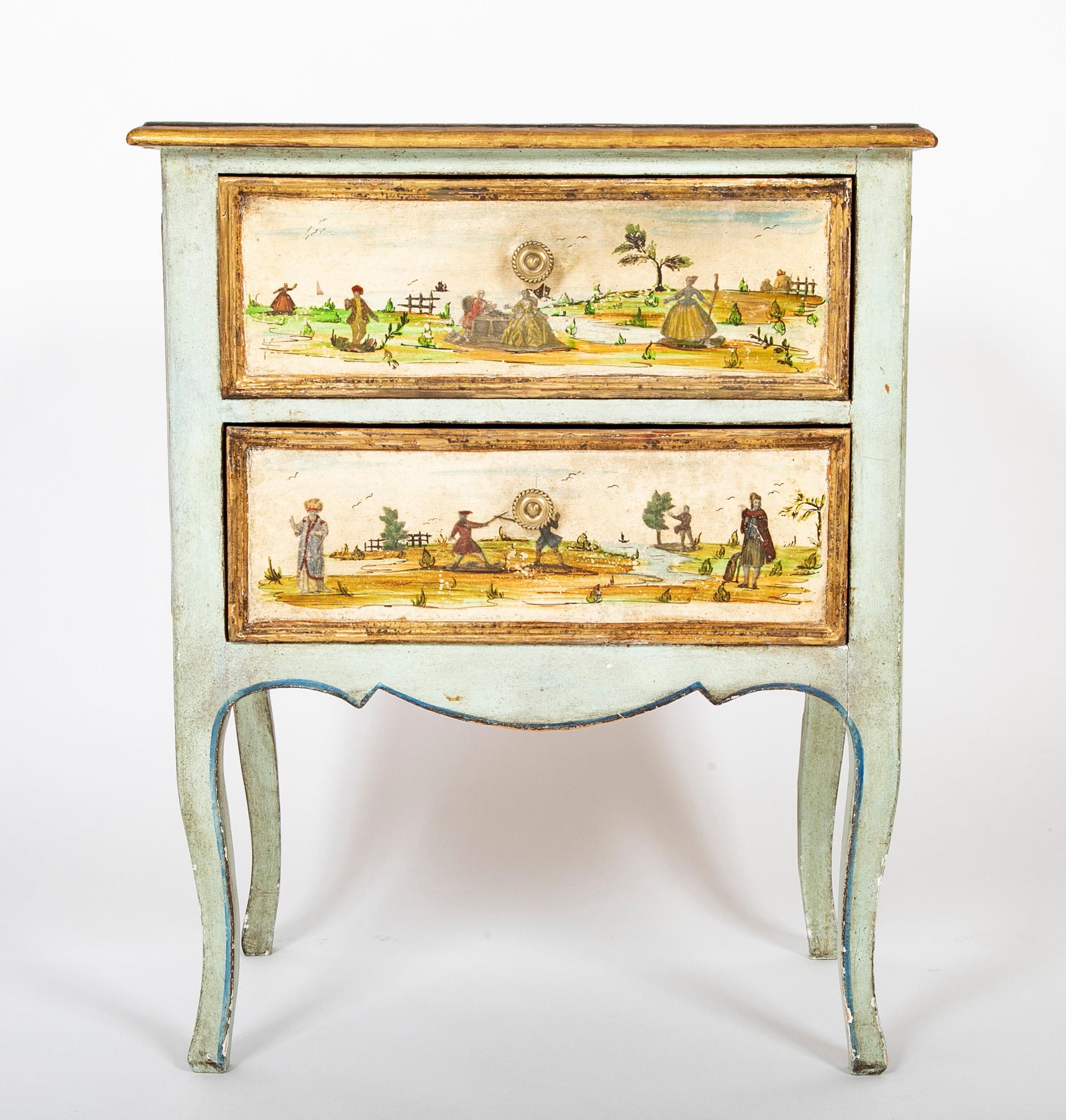 Rococo Pair 18th Century Style Venetian Painted Lacca Povera Bedside Commodes