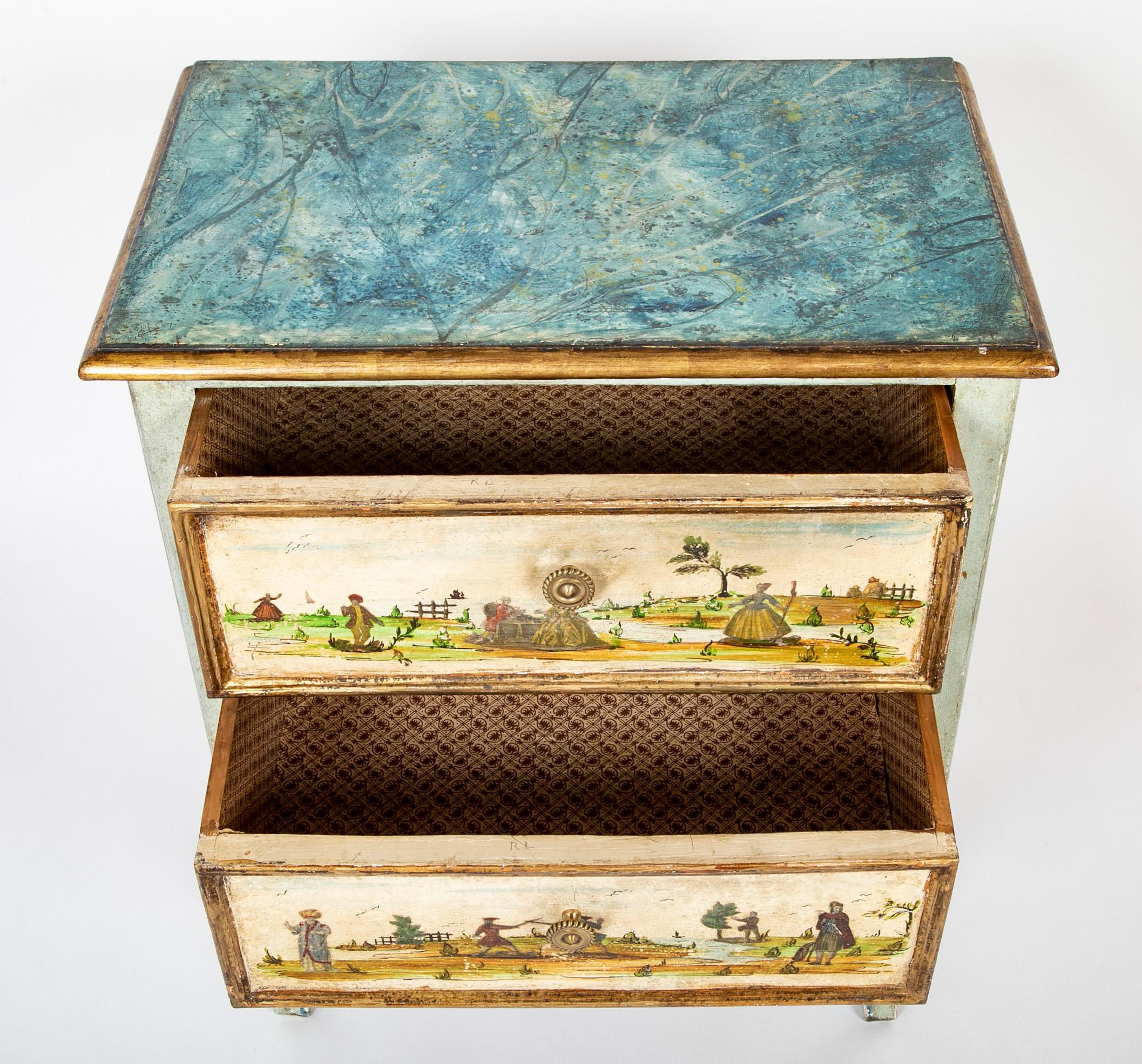 Italian Pair 18th Century Style Venetian Painted Lacca Povera Bedside Commodes