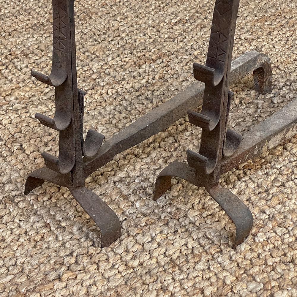 Pair 18th Century Wrought Iron Andirons For Sale 5