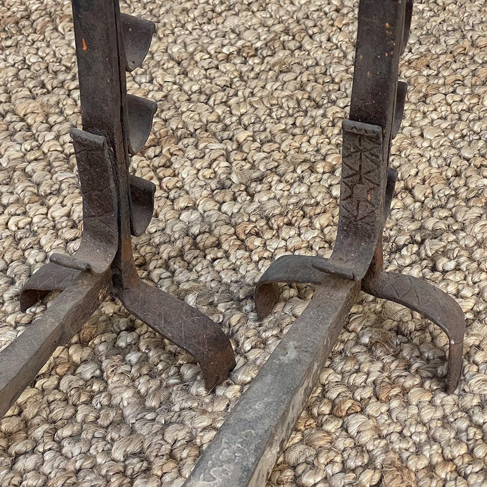 Pair 18th Century Wrought Iron Andirons For Sale 6