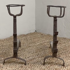 Pair 18th Century Wrought Iron Andirons
