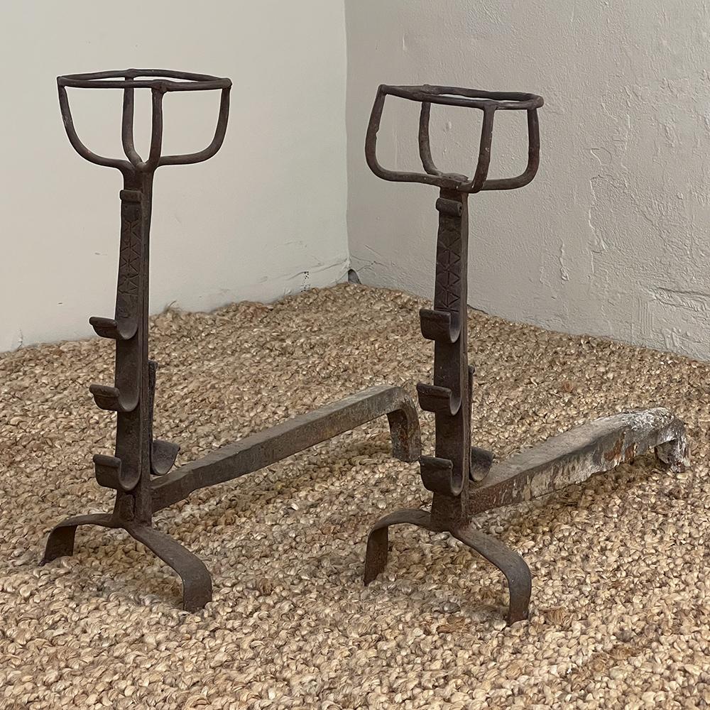 French Pair 18th Century Wrought Iron Andirons For Sale