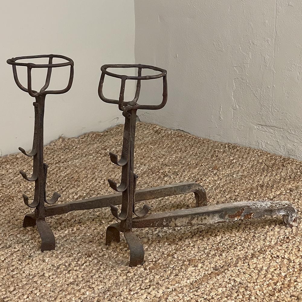 Pair 18th Century Wrought Iron Andirons In Good Condition For Sale In Dallas, TX