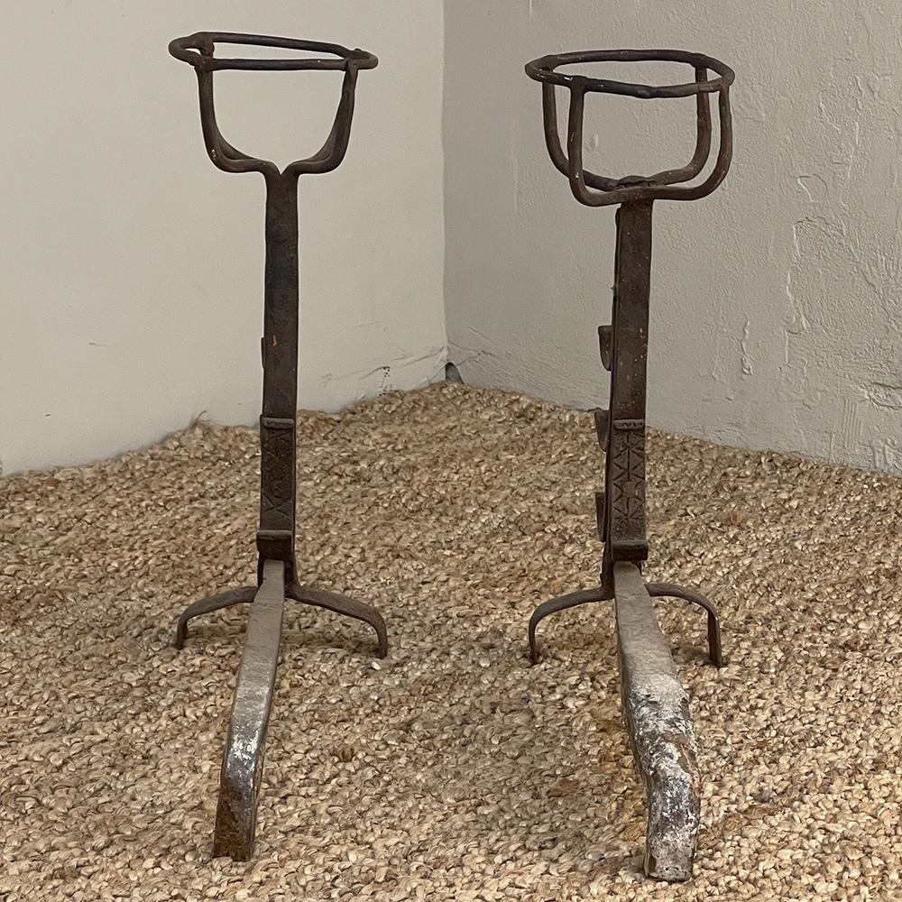 Pair 18th Century Wrought Iron Andirons For Sale 1