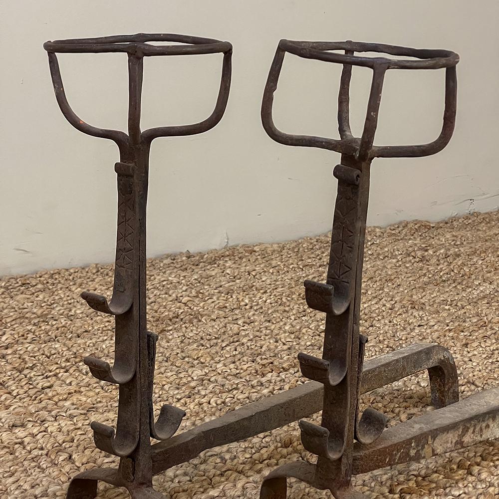 Pair 18th Century Wrought Iron Andirons For Sale 2