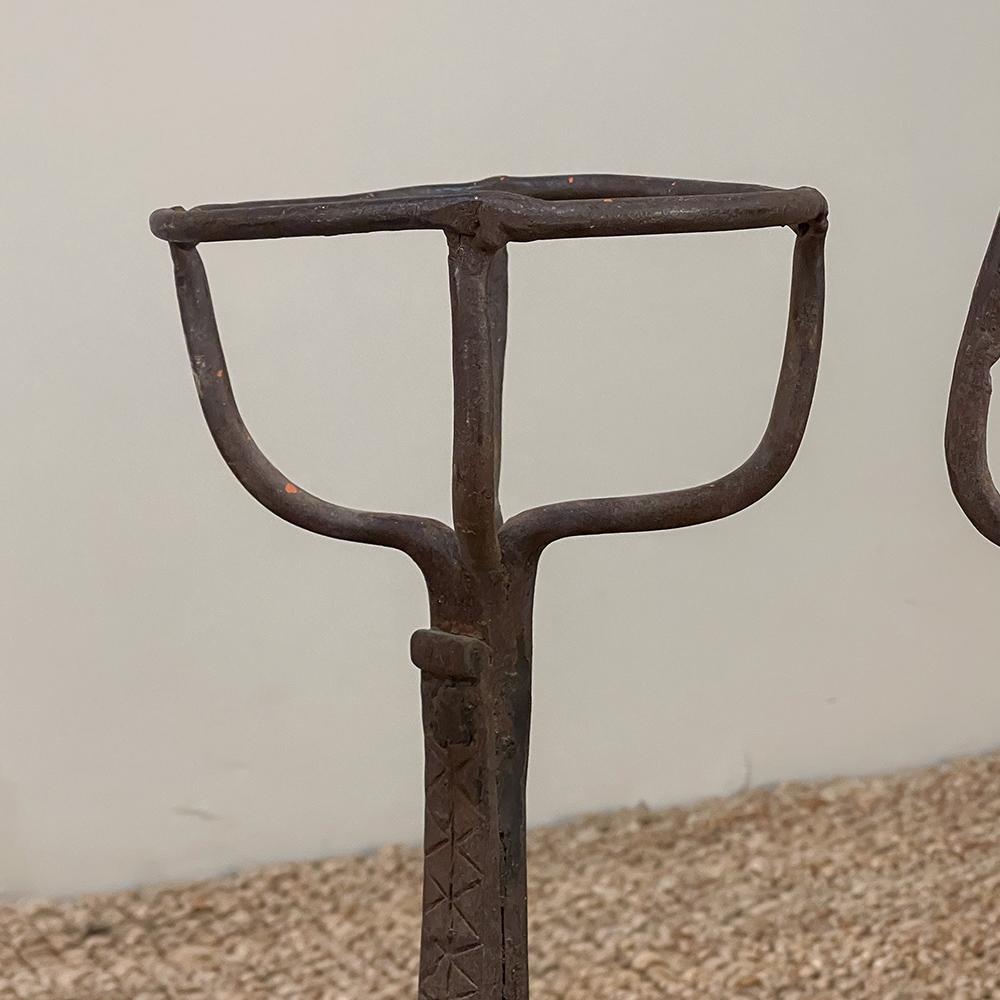 Pair 18th Century Wrought Iron Andirons For Sale 3