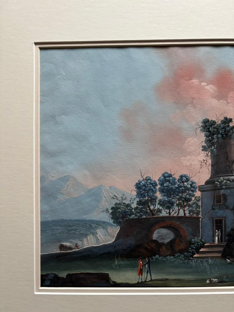 Pair 18th or 19th Century Italian Grand Tour Gouaches Of Vesuvius, Bay of Naples For Sale 6