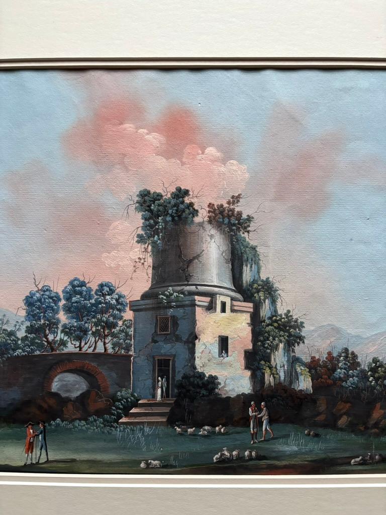 Pair 18th or 19th Century Italian Grand Tour Gouaches Of Vesuvius, Bay of Naples For Sale 7