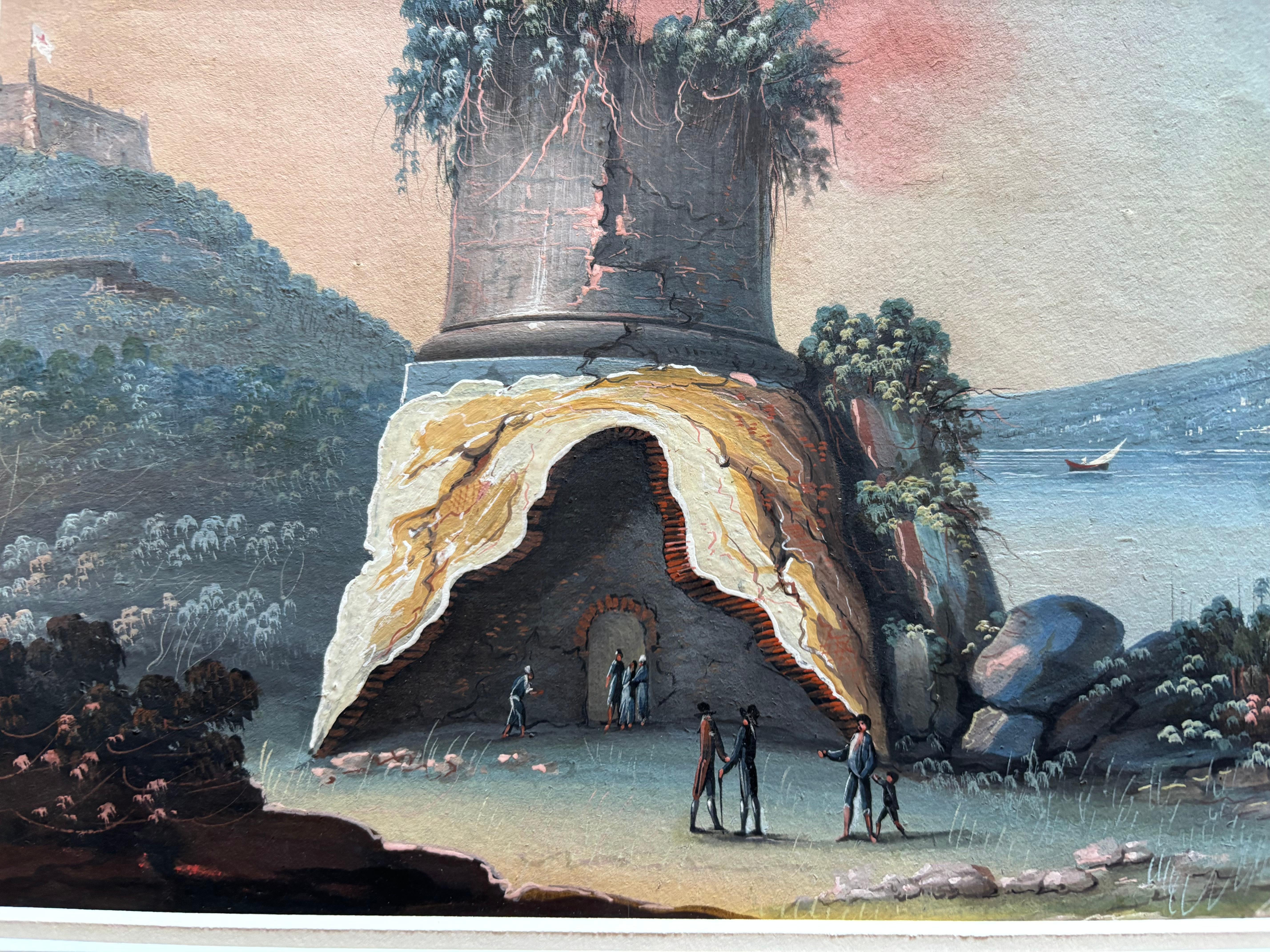 Pair 18th or 19th Century Italian Grand Tour Gouaches Of Vesuvius, Bay of Naples For Sale 2