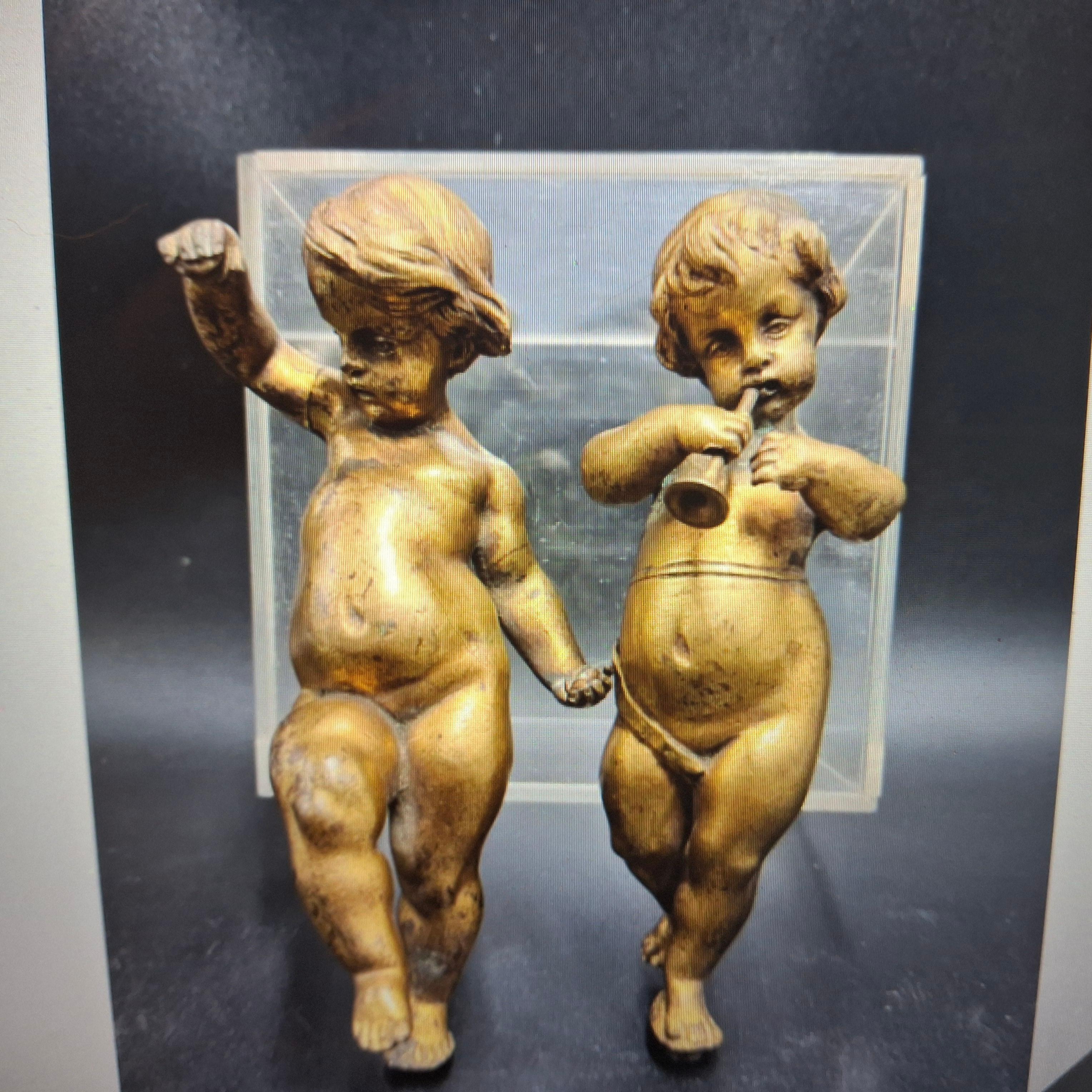 Pair 18thc French Antique Gilt Bronze Full Figural Cherub/ Putti Sculptures in vendita 9