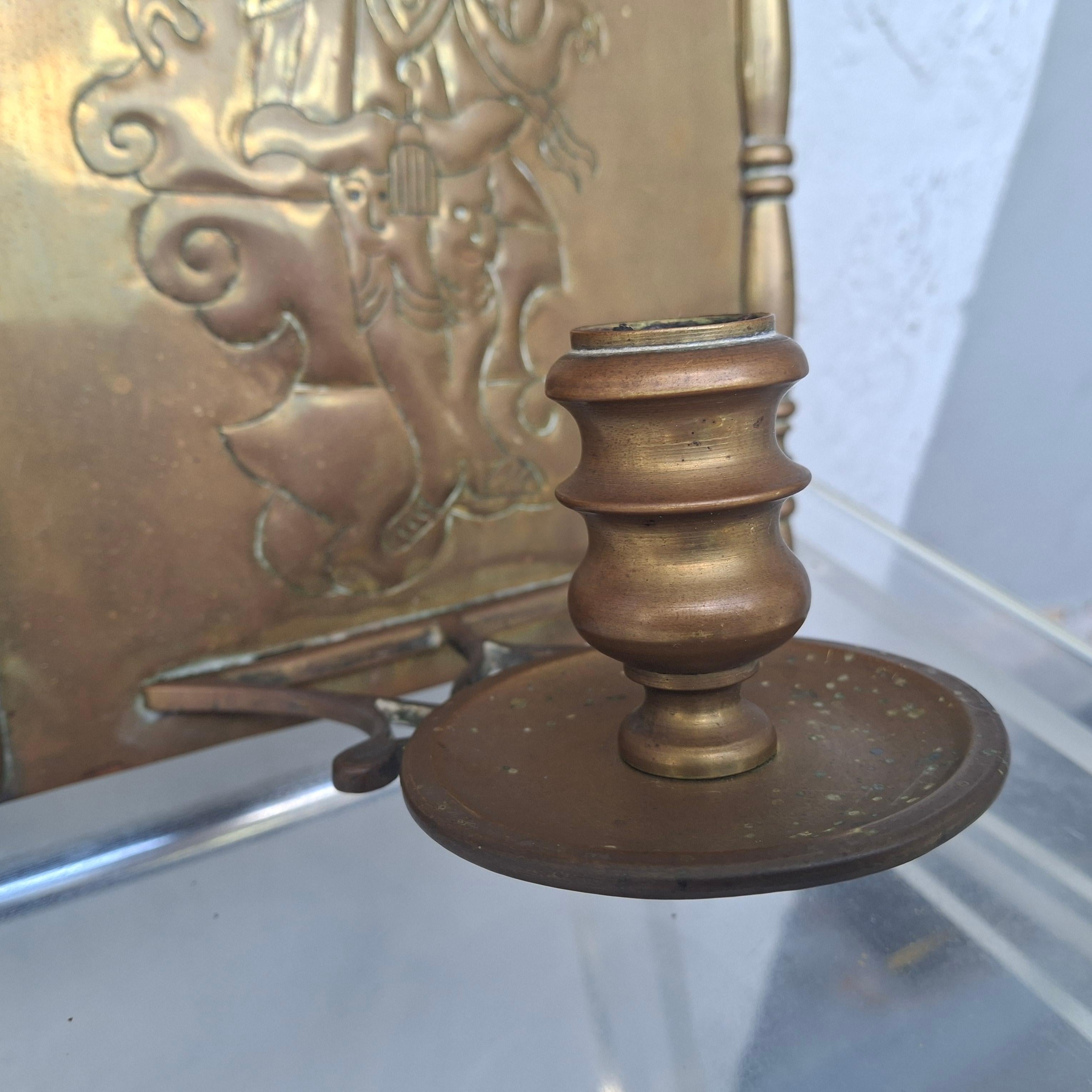 Pair 18thc French Heraldic Louis XIV style Brass Wall Sconces - Original Candle For Sale 8