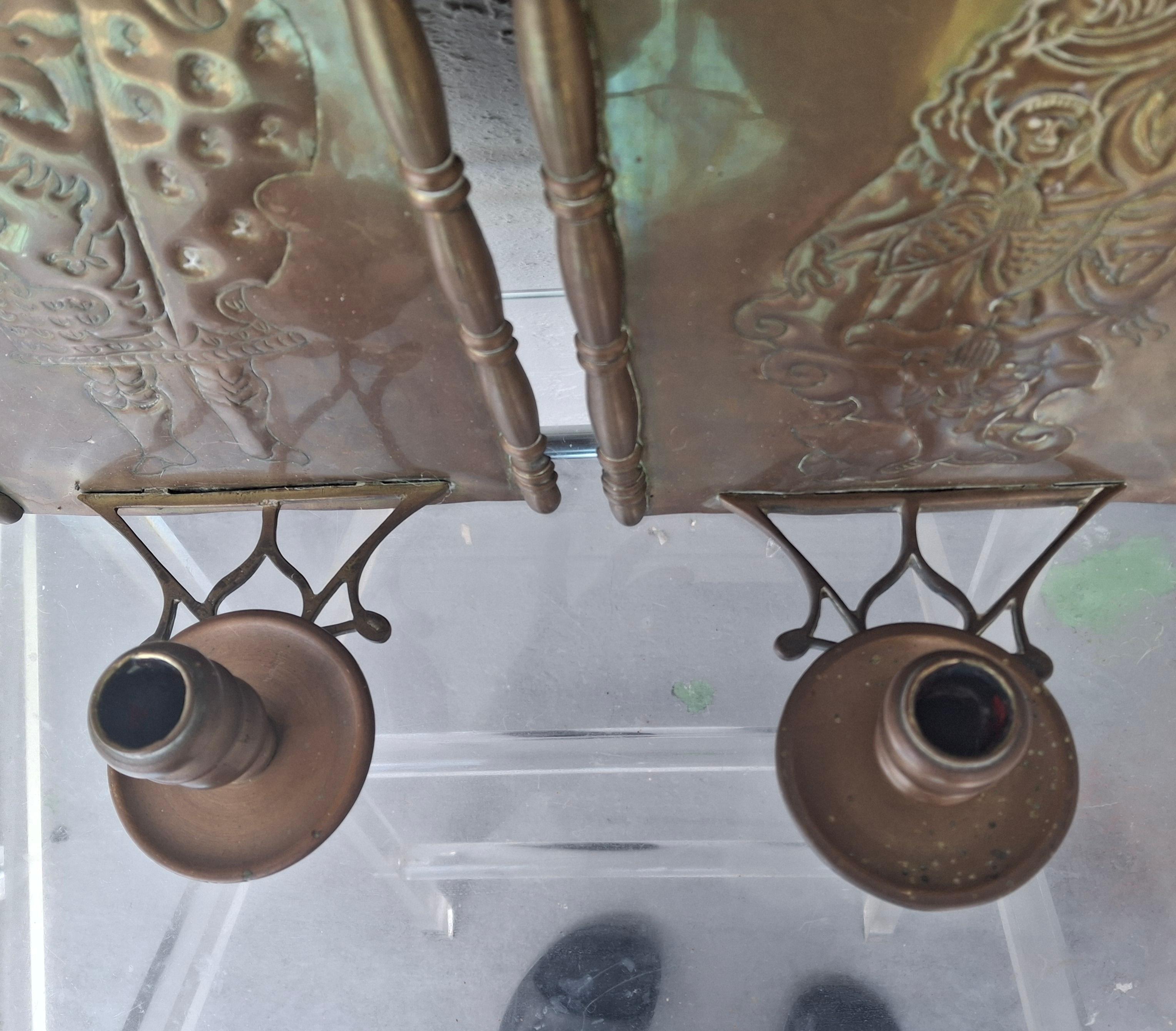 Pair 18thc French Heraldic Louis XIV style Brass Wall Sconces - Original Candle For Sale 10