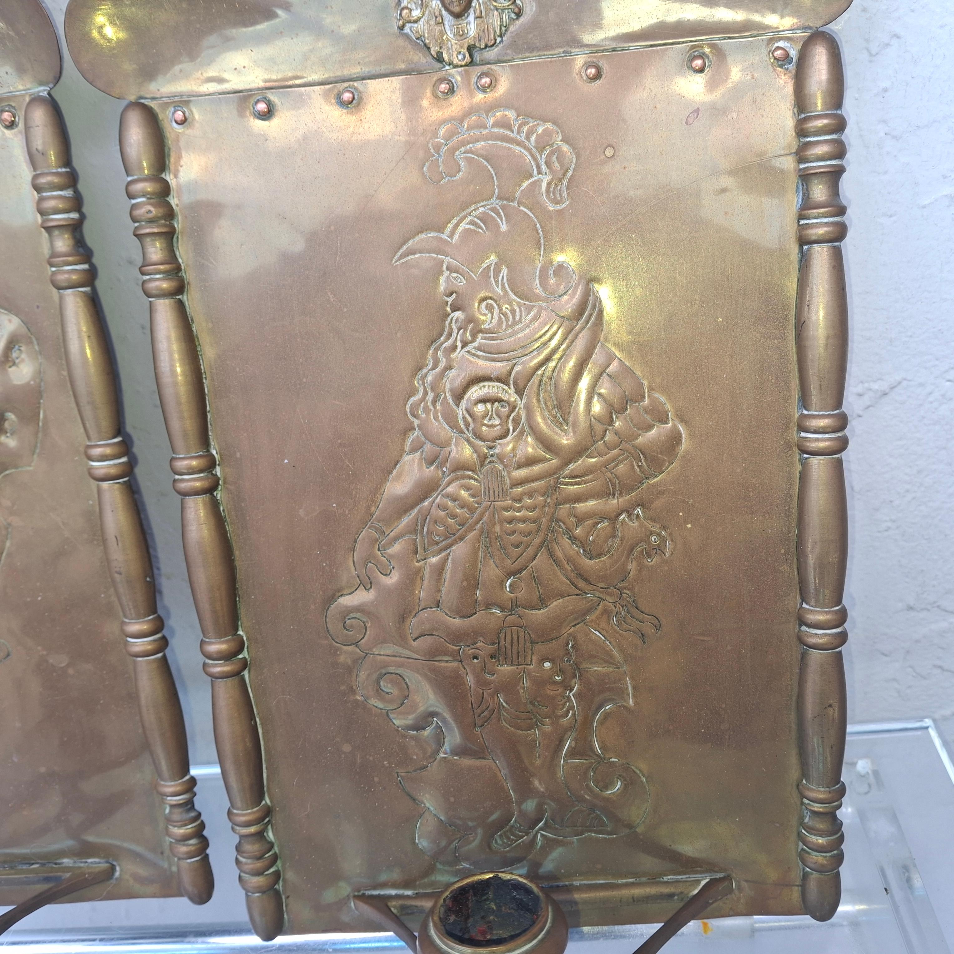 Pair 18thc French Heraldic Louis XIV style Brass Wall Sconces - Original Candle For Sale 15